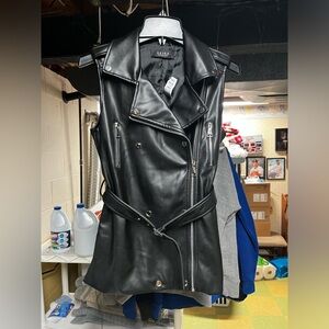 Aria Black Leather Sleeveless Jacket